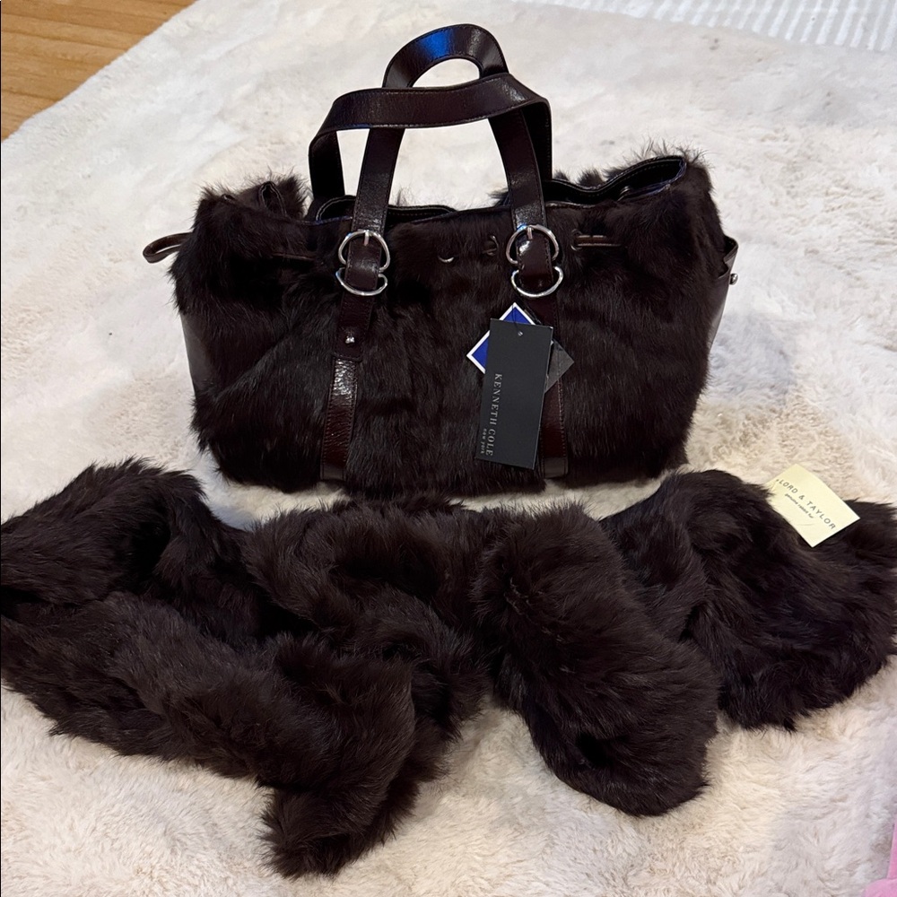 Kenneth Cole Java Fur Satchel w/matching Rabbit Fur Wrap from Lord & Taylor